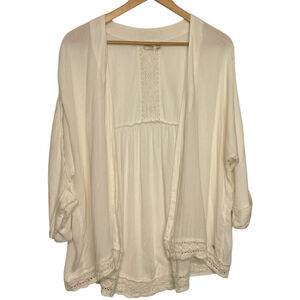 Roxy cotton lace detail open front waist skimmer Cardigan Cream/White Size M